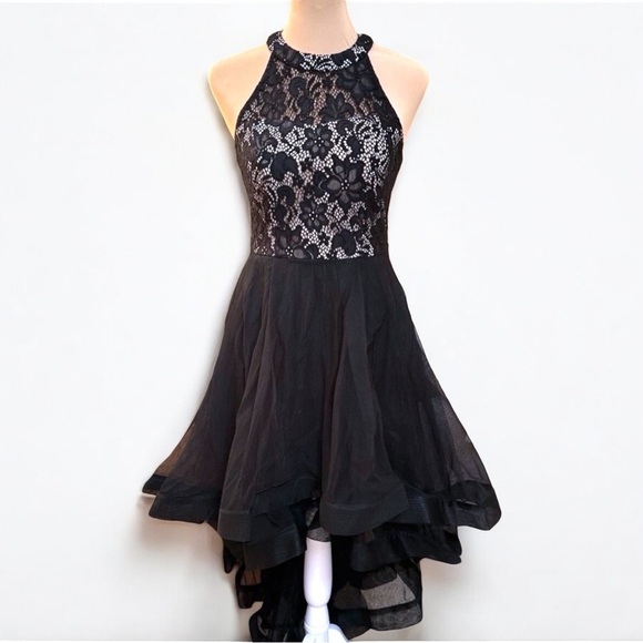 SPEECHLESS Black Whimsygoth Lace Bodice Sheer High Low Asymmetrical Dress Sz S - Picture 1 of 12